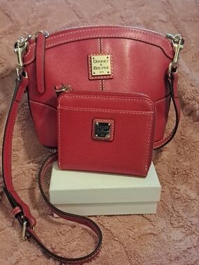 Dooney & Bourke Red Saffiano Leather Crossbody with Matching Zip Wallet